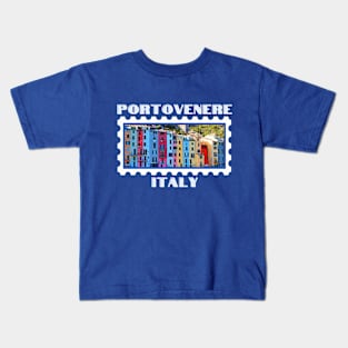 Portovenere, Italy. Light text, Gifts & Merchandise Kids T-Shirt